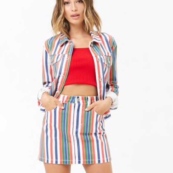 NWT FOREVER 21 Multicolor Stripe Denim Jacket - Picture 7 of 8